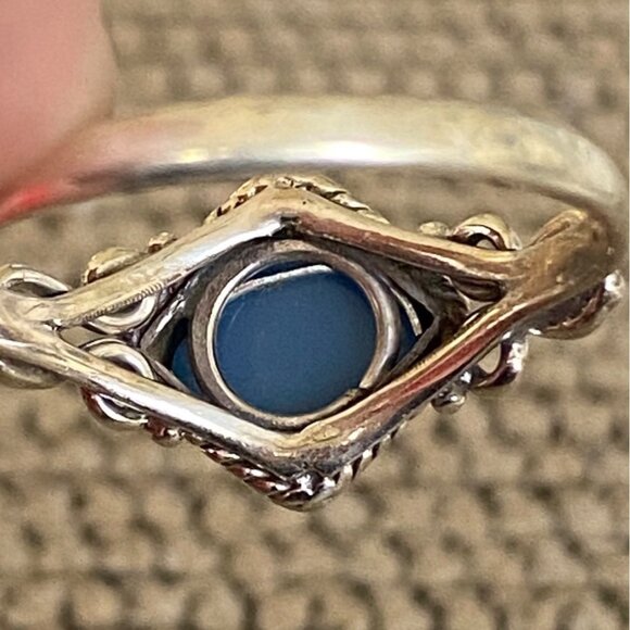 Ring Size 8 Blue Chalcedony Diamond Cabochon Smooth Sterling Silver 925 Women Se - Picture 6 of 8